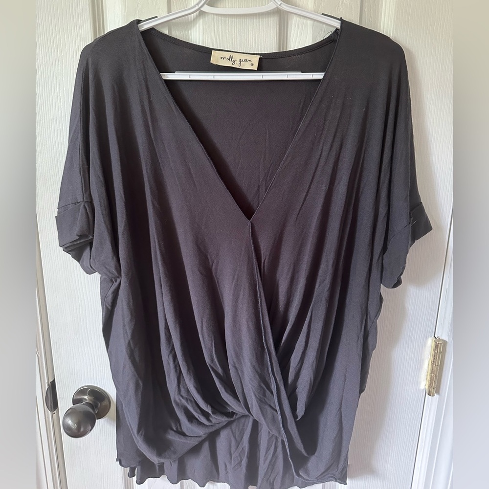 Molly Green Charcoal V-Neck Wrap Top